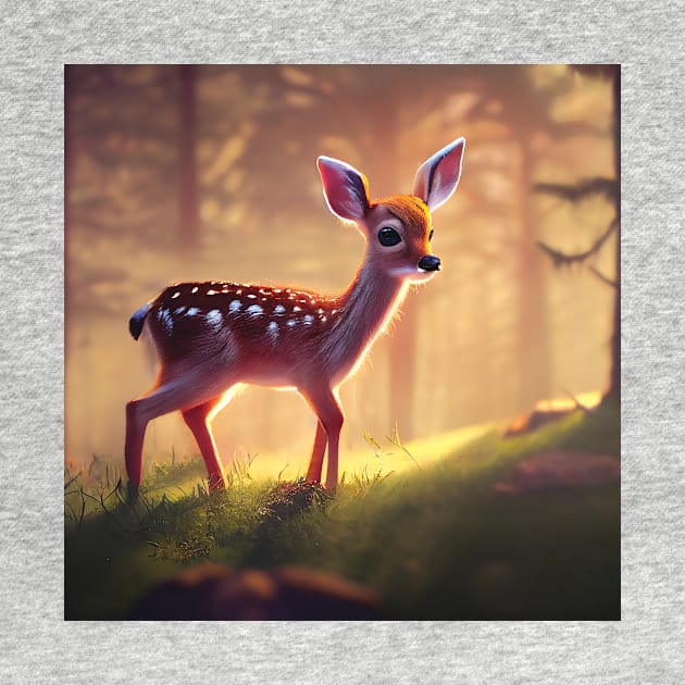 Beautiful Cute Fawn in a Forest by Geminiartstudio